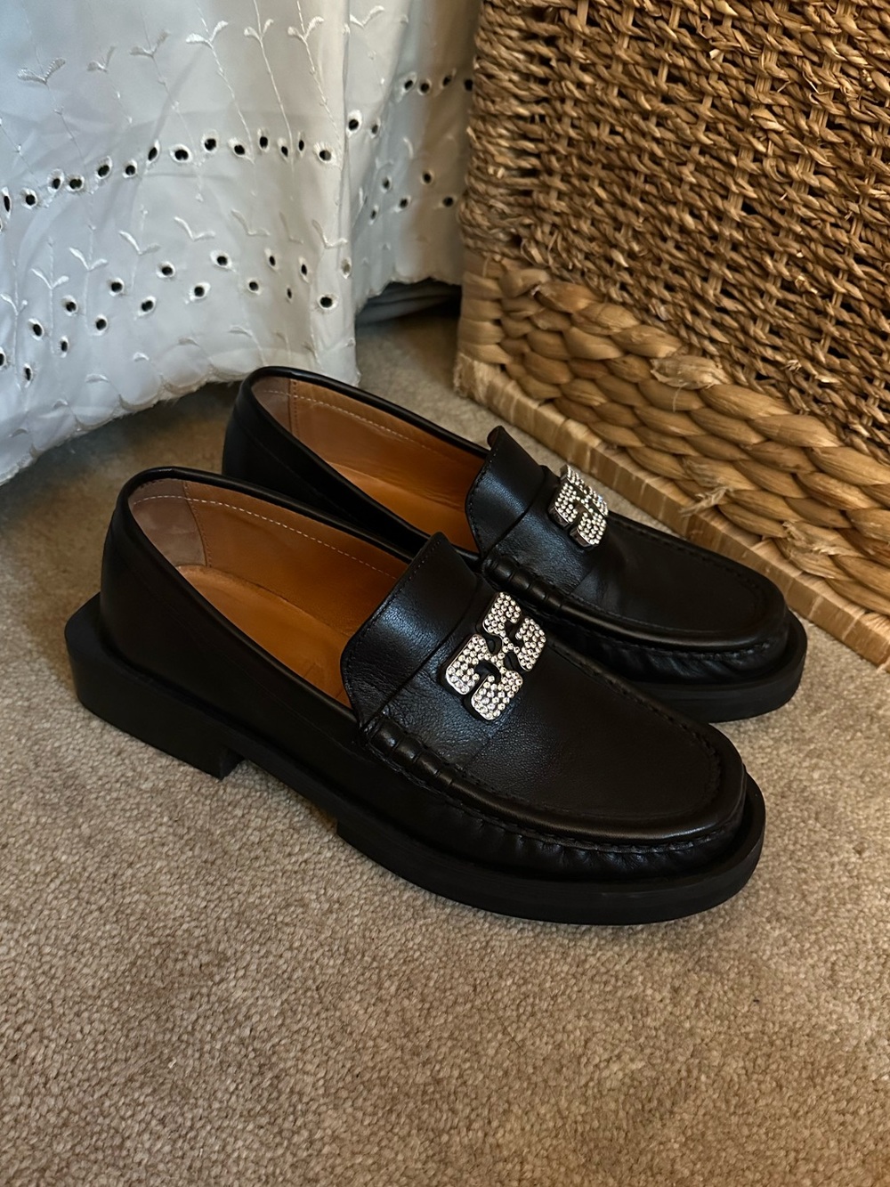 RARE GANNI 30mm logo-plaque loafers